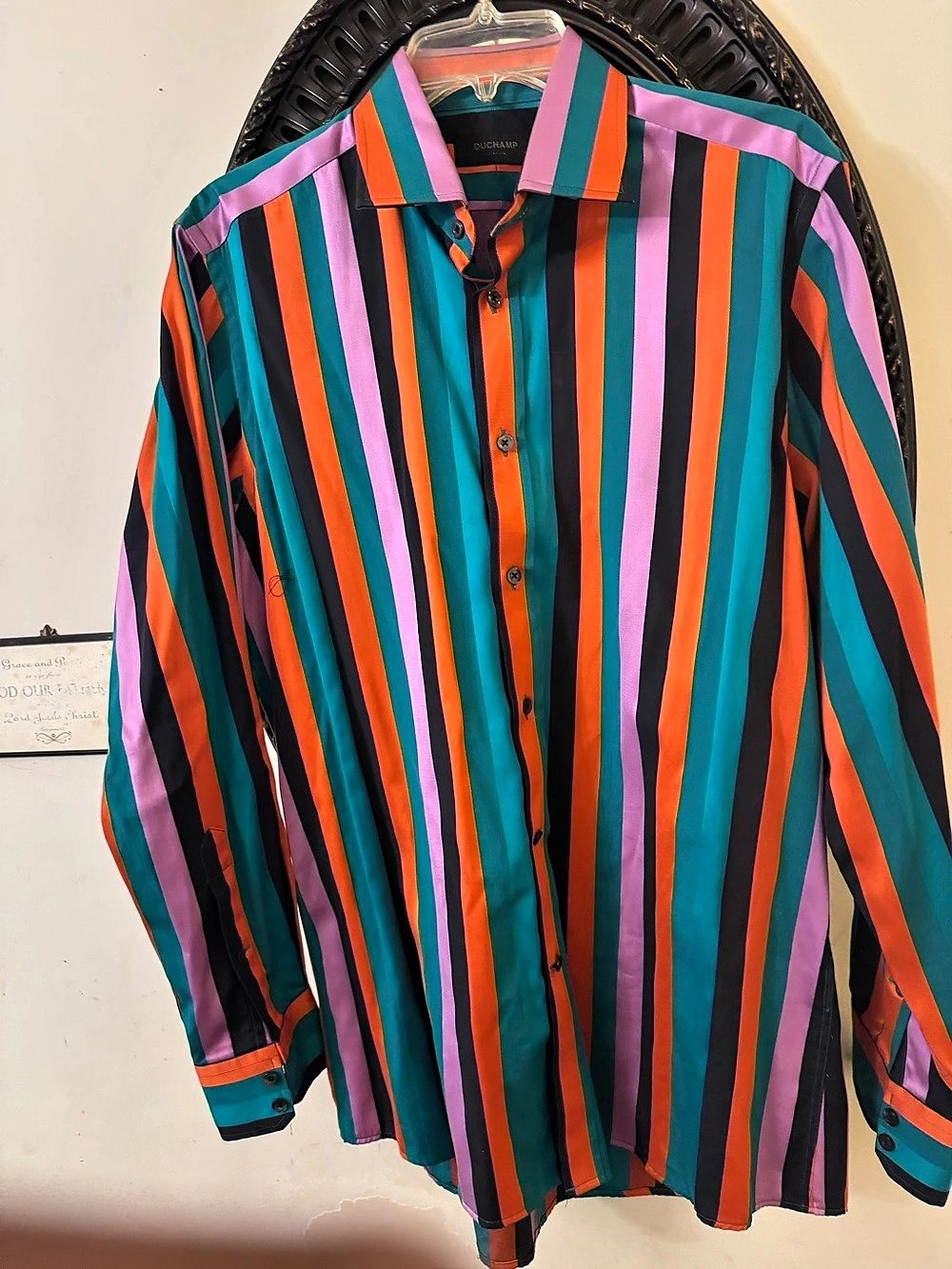 Duchamp Men's Striped Button Down in Teal & Orange